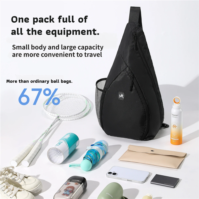 Grey Pickleball & Racket Sports Sling Bag with Expandable High-Capacity Storage - Waterproof Oxford Tennis & Badminton Gear Crossbody Backpack - Image 3