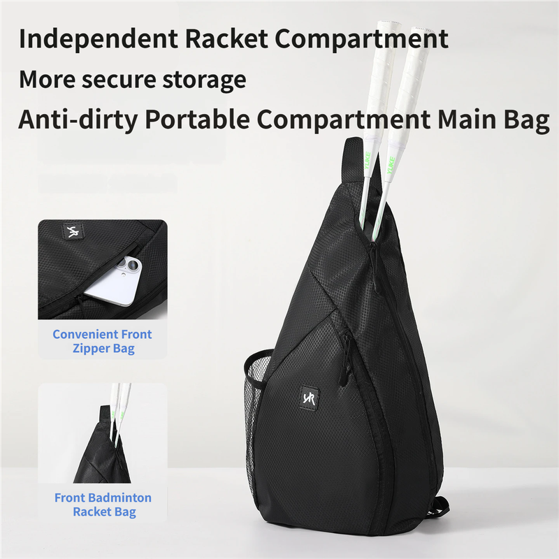 Grey Pickleball & Racket Sports Sling Bag with Expandable High-Capacity Storage - Waterproof Oxford Tennis & Badminton Gear Crossbody Backpack - Image 4