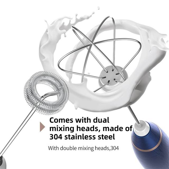 White Wireless 3-Speed Milk Frother & Egg Whisk with Dual Mixing Heads & Hidden Hook - Handheld USB Rechargeable Foam Maker for Coffee, Cream & Baking - Image 3