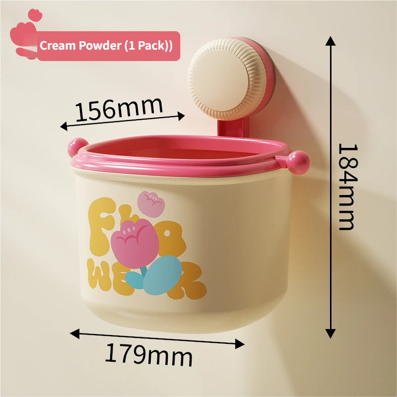 Cream Powder Cute Suction Cup Wall-Mounted Trash Bin with Bag Press Ring and Wide Opening - Multifunctional Organizer & Waste Basket for Office Living Room And Bedroom - Image 1