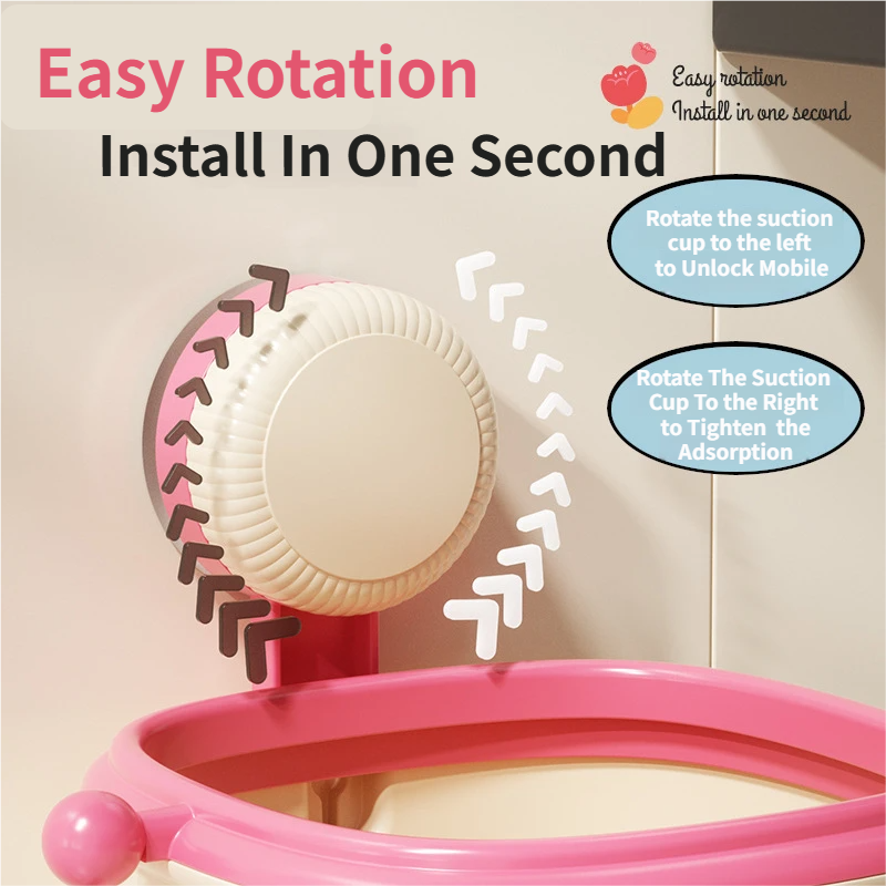 Cream Powder Cute Suction Cup Wall-Mounted Trash Bin with Bag Press Ring and Wide Opening - Multifunctional Organizer & Waste Basket for Office Living Room And Bedroom - Image 3