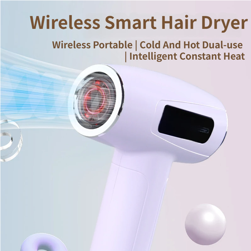 White Cordless Ionic Constant Heated Hair Dryer with LCD Display & 9 Wind Speeds - USB Rechargeable Hair Care Blow Dryer, Concentrator & Diffuser Included - Image 2