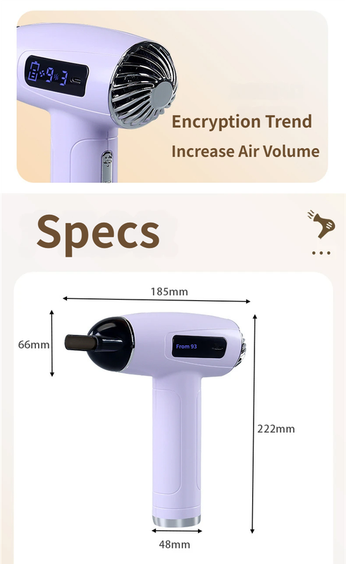 Pink Cordless Ionic Constant Heated Hair Dryer with LCD Display & 9 Wind Speeds - USB Rechargeable Hair Care Blow Dryer, Concentrator & Diffuser Included - Image 4