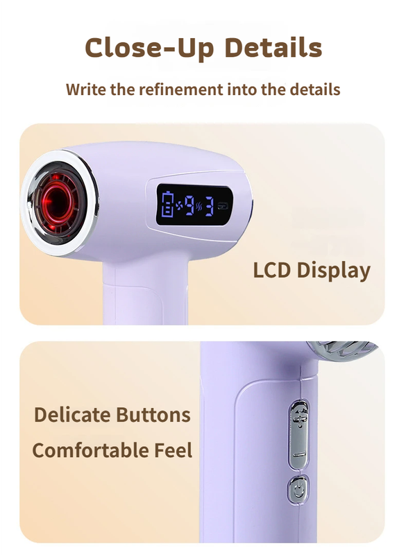 Blue Cordless Ionic Constant Heated Hair Dryer with LCD Display & 9 Wind Speeds - USB Rechargeable Hair Care Blow Dryer, Concentrator & Diffuser Included - Image 3