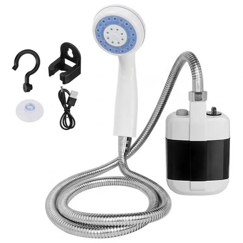 White Portable Outdoor Electric Shower Pump with 3-Mode Spray and 1.5m Flexible Hose - USB Rechargeable Handheld Shower Set for Camping, Hiking & Pet Washing - Image 1