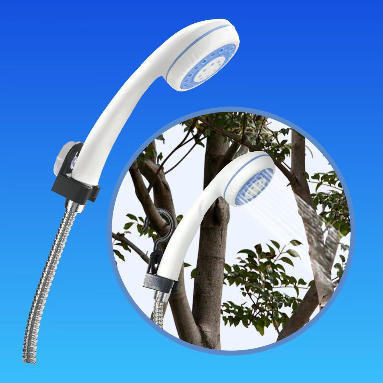 White Portable Outdoor Electric Shower Pump with 3-Mode Spray and 1.5m Flexible Hose - USB Rechargeable Handheld Shower Set for Camping, Hiking & Pet Washing - Image 3