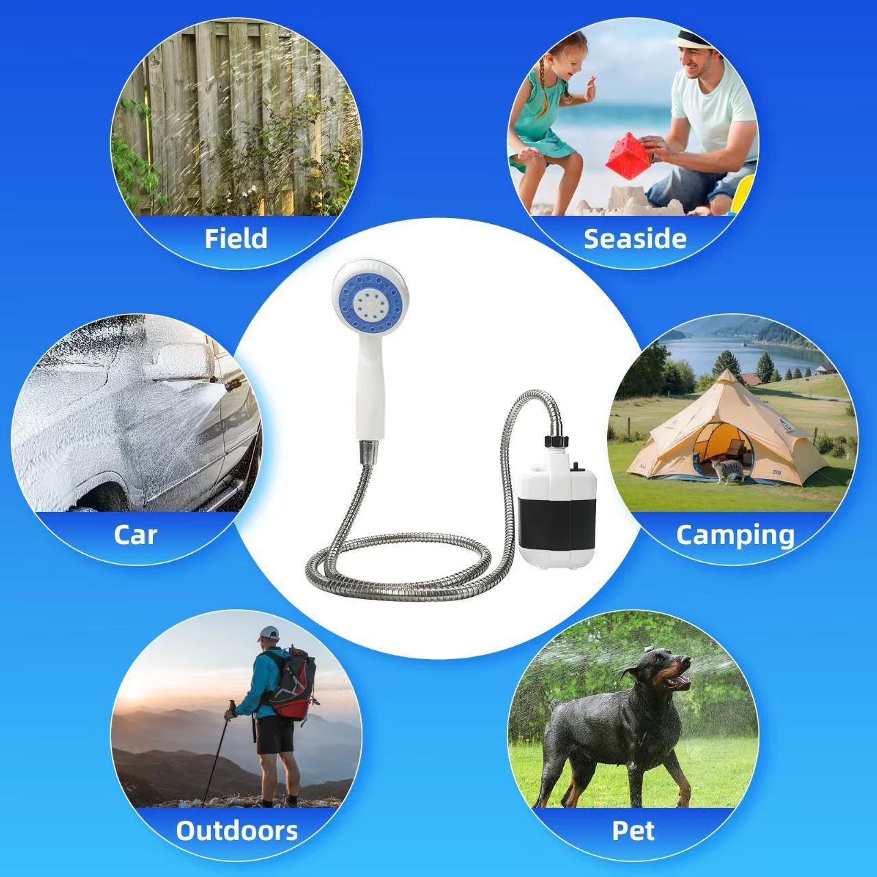 White Portable Outdoor Electric Shower Pump with 3-Mode Spray and 1.5m Flexible Hose - USB Rechargeable Handheld Shower Set for Camping, Hiking & Pet Washing - Image 4