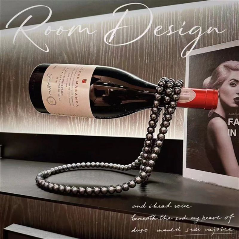 Black Luxury Pearl Floating Wine Rack - Creative Gravity-Defying Wine Bottle Holder, Minimalist Entryway Accent and Unique Gift Idea - Image 1
