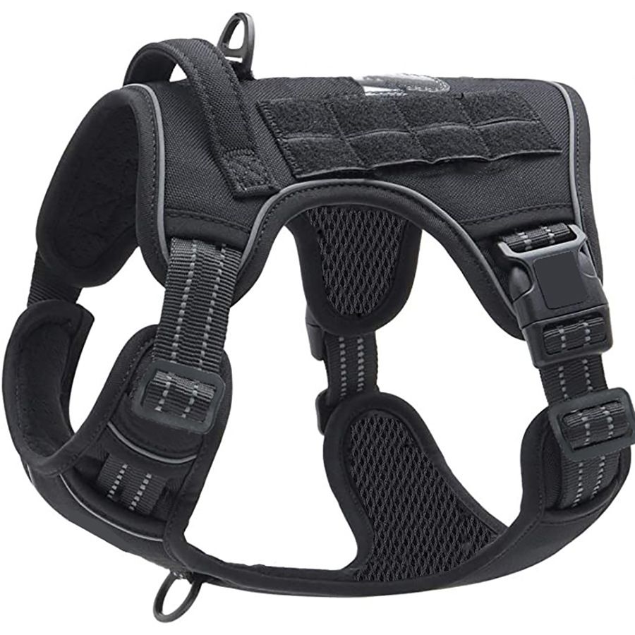 Black Professional Adjustable Tactical Dog Mesh Harness - Reflective No-Pull Pet Vest with Control Handle (S Size for Weight 18-35 lbs) - Image 1