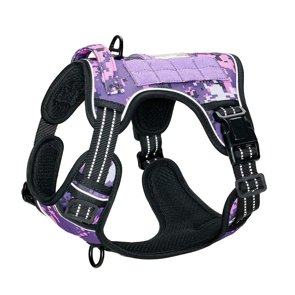 Purple Professional Adjustable Tactical Dog Mesh Harness - Reflective No-Pull Pet Vest with Control Handle (XL Size for Weight 75-135 lbs) - Image 1