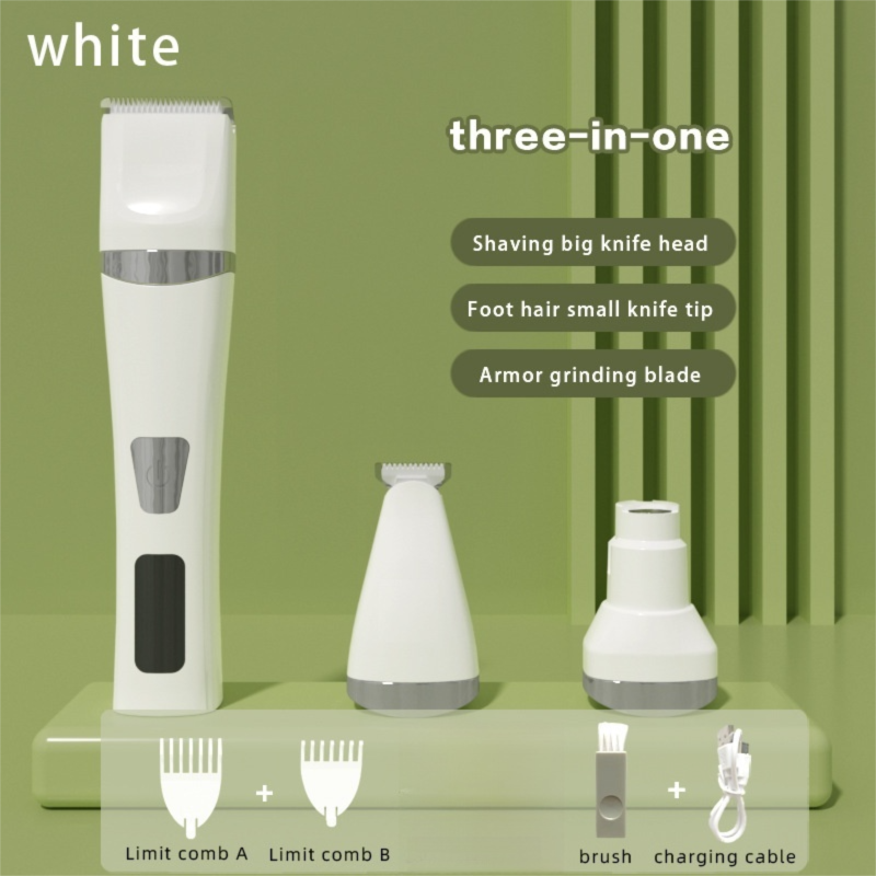 White Professional 3-in-1 Pet Grooming Kit - Low-Noise Rechargeable Dog Hair Trimmer & Nail Grinder for Paws, Eyes, and Body - Image 1