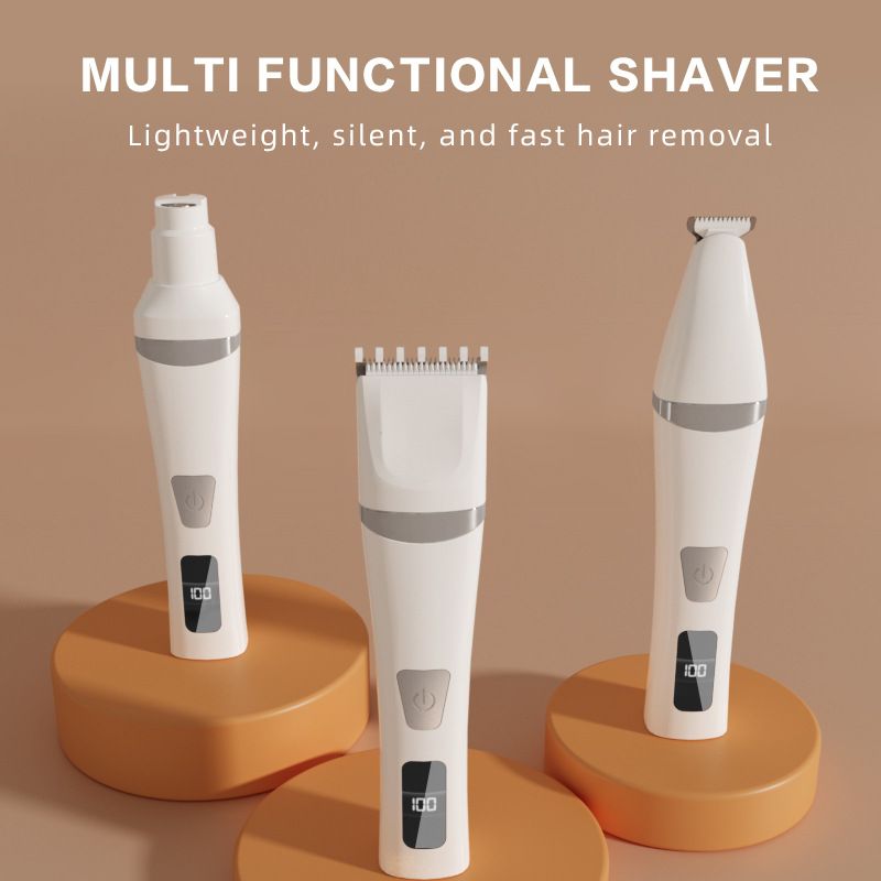 White Professional 3-in-1 Pet Grooming Kit - Low-Noise Rechargeable Dog Hair Trimmer & Nail Grinder for Paws, Eyes, and Body - Image 2