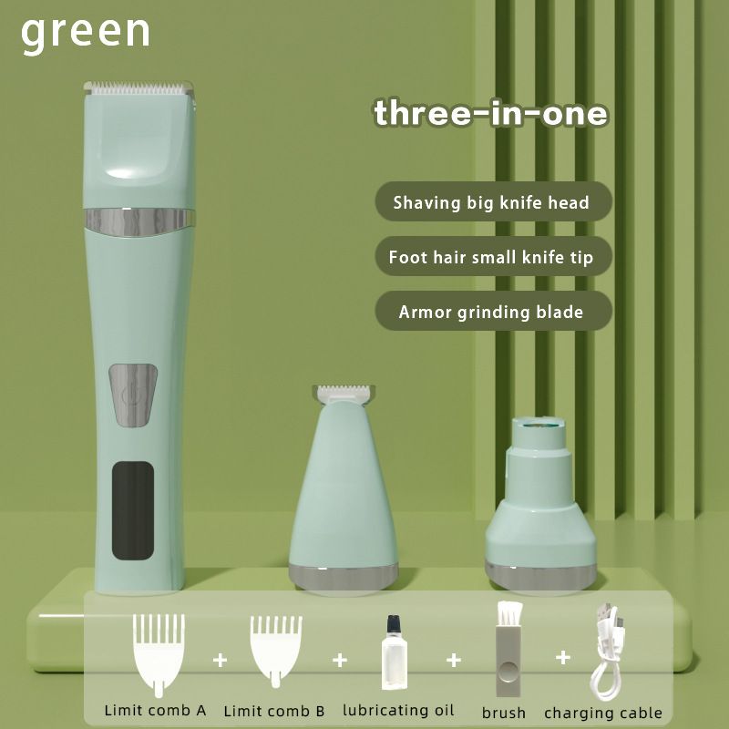 Green Professional 3-in-1 Pet Grooming Kit - Low-Noise Rechargeable Dog Hair Trimmer & Nail Grinder for Paws, Eyes, and Body - Image 1