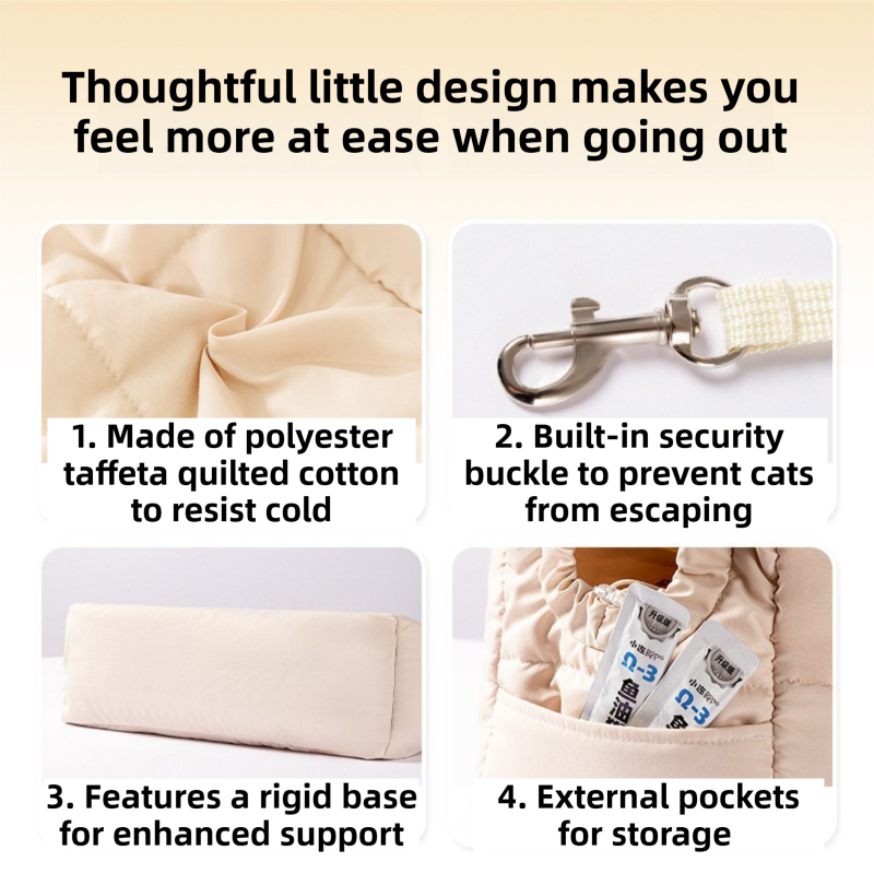 Light Grey Foldable Insulated Quilted Pet Shoulder Bag with Adjustable Peep Hole & Safety Buckle - Thickened Warm Travel Tote for Small Dogs & Cats Within 5.7KG - Image 3