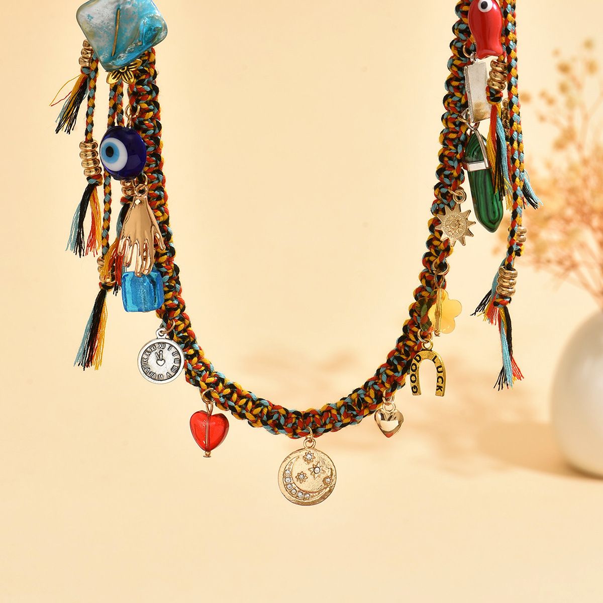 #4346 Bohemian Vintage Ceramic Keychain Bag Charm - Muti-Layered Handcrafted Lucky Ethnic Bag Styling Accessory & Mother's Day Gift - Image 3