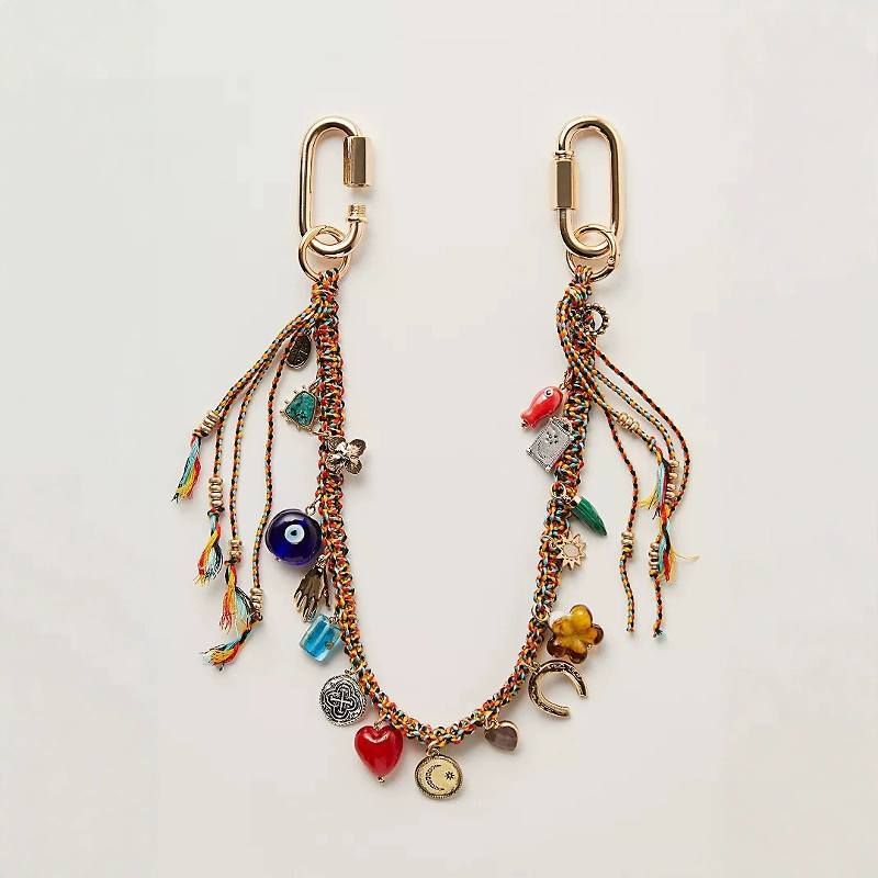 #4526 Bohemian Vintage Metal Keychain Lipstick Holder & Mirror - Handcrafted Lucky Ethnic Bag Charm & Mother's Day Gift - Image 2