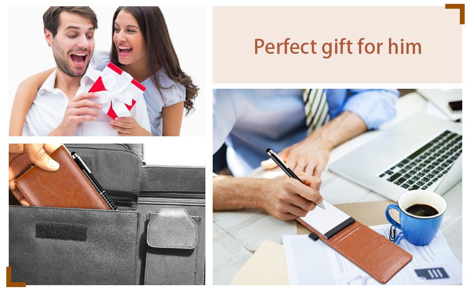 7-Piece Brown Business A7 Pocket Notebook Set - Premium PU Leather Memo Pad, 5 Memo Replacement Refills & 2-in-1 Metal Stylus Pen - Image 7