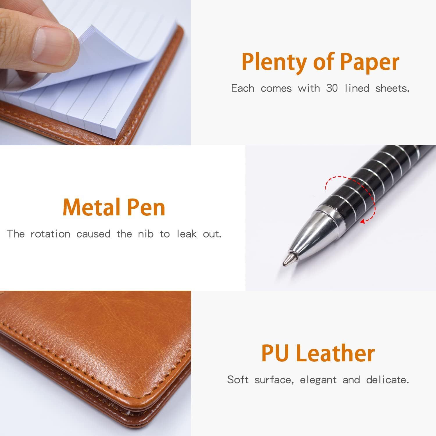 7-Piece Blue Business A7 Pocket Notebook Set - Premium PU Leather Memo Pad, 5 Memo Replacement Refills & 2-in-1 Metal Stylus Pen - Image 3