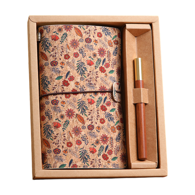 Ivy Retro A6 Travelers Leather Notebook & Wooden Pen Gift Box - Floral Botanical Loose-Leaf Journal with Bronze Charm, Kraft Paper and Lined Paper - Image 1