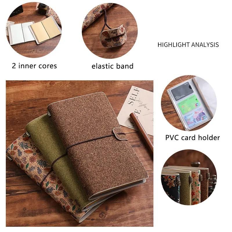 Cornflower Retro A6 Travelers Leather Notebook & Wooden Pen Gift Box - Floral Botanical Loose-Leaf Journal with Bronze Charm, Kraft Paper and Lined Paper - Image 3