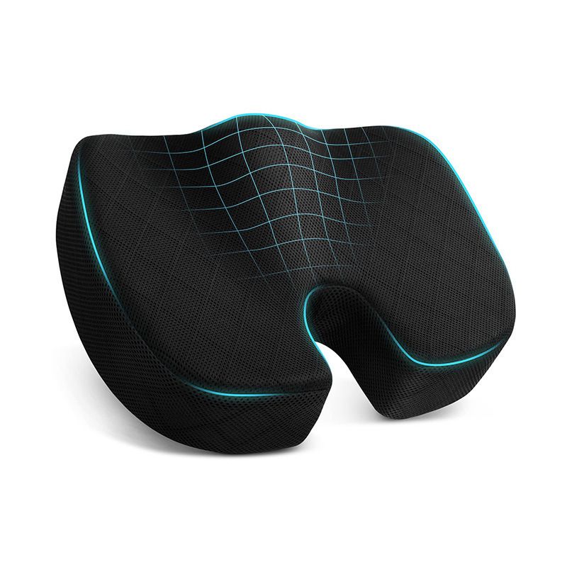 Black Ergonomic Memory Foam U-Shaped Seat Cushion - Breathable Orthopedic Pressure Relief Pillow with ZIpper Cover & Handle (45 x 36 CM) - Image 1