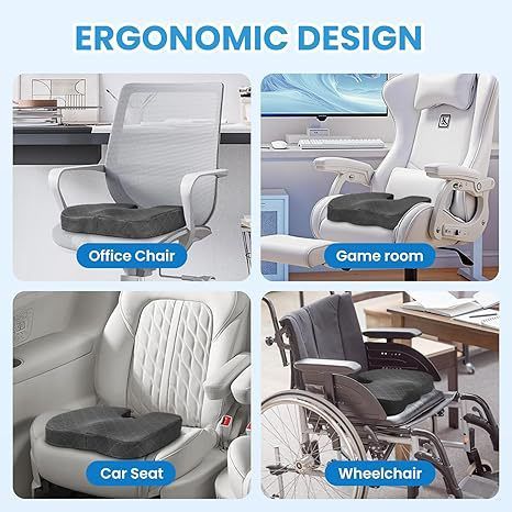 Black Ergonomic Memory Foam U-Shaped Seat Cushion - Breathable Orthopedic Pressure Relief Pillow with ZIpper Cover & Handle (45 x 36 CM) - Image 5