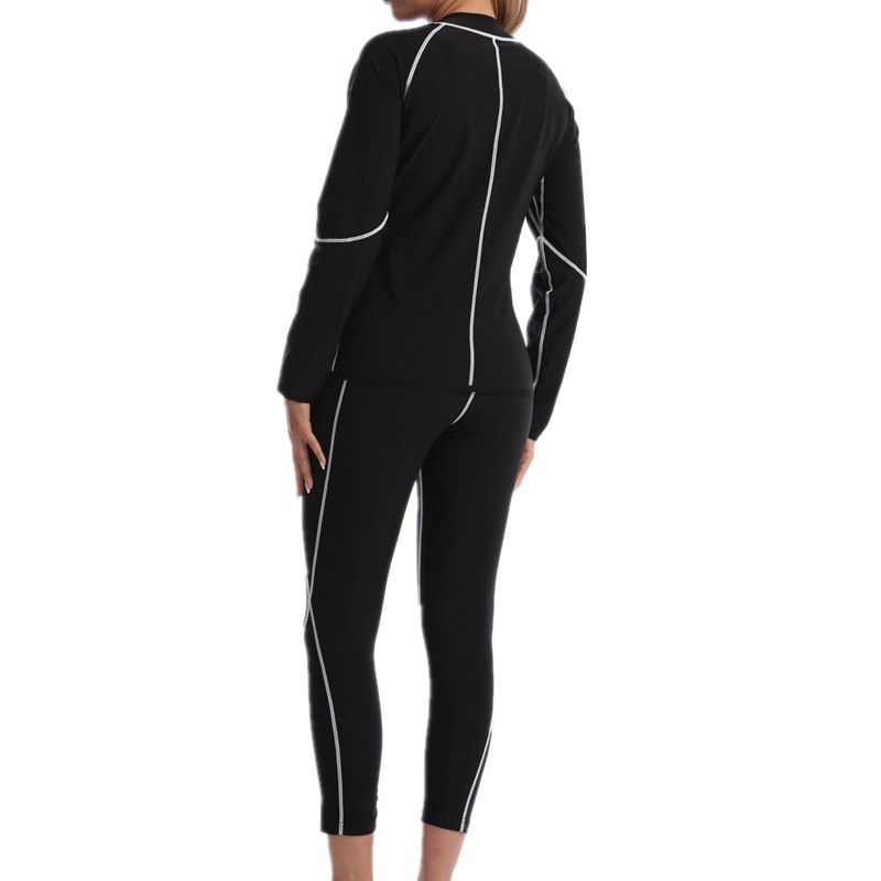 3XL Size Black and Blue Women's Workout Sauna Sweat Suit Set: Long Sleeve & Leggings - High Elasticity Compression Shapewear for Weight Loss & Yoga - Image 5