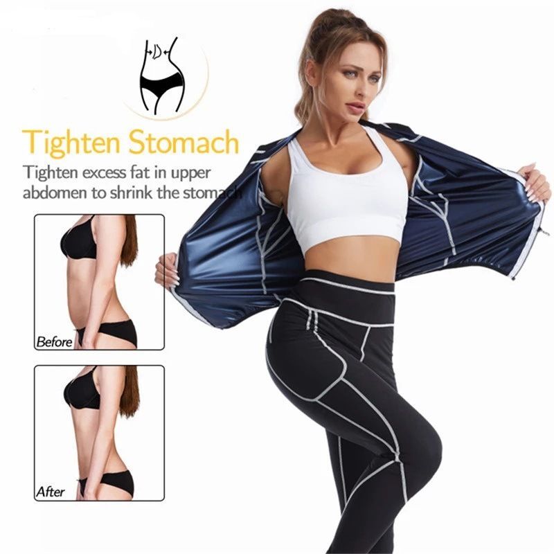M Size Black and Silver Women's Workout Sauna Sweat Suit Set: Long Sleeve & Leggings - High Elasticity Compression Shapewear for Weight Loss & Yoga - Image 2