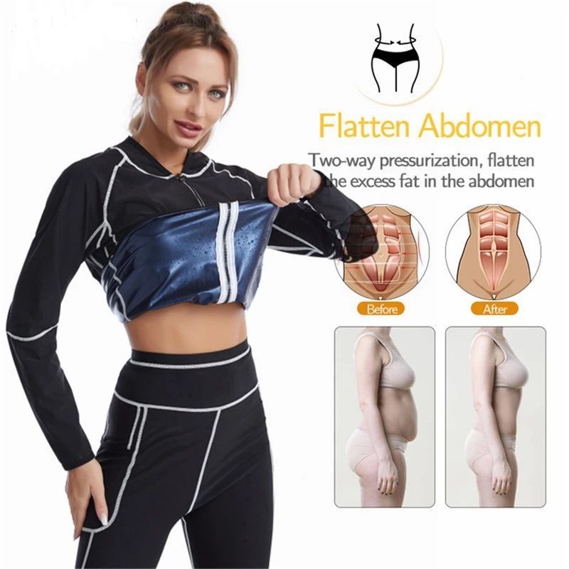 L Size Black and Silver Women's Workout Sauna Sweat Suit Set: Long Sleeve & Leggings - High Elasticity Compression Shapewear for Weight Loss & Yoga - Image 3