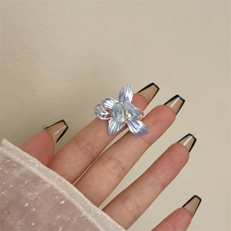 Vintage Camellia Handmade Enamel Wide Metal Ring B with Zirconia Accents - French Style Stackable Floral Band for Women - Image 1