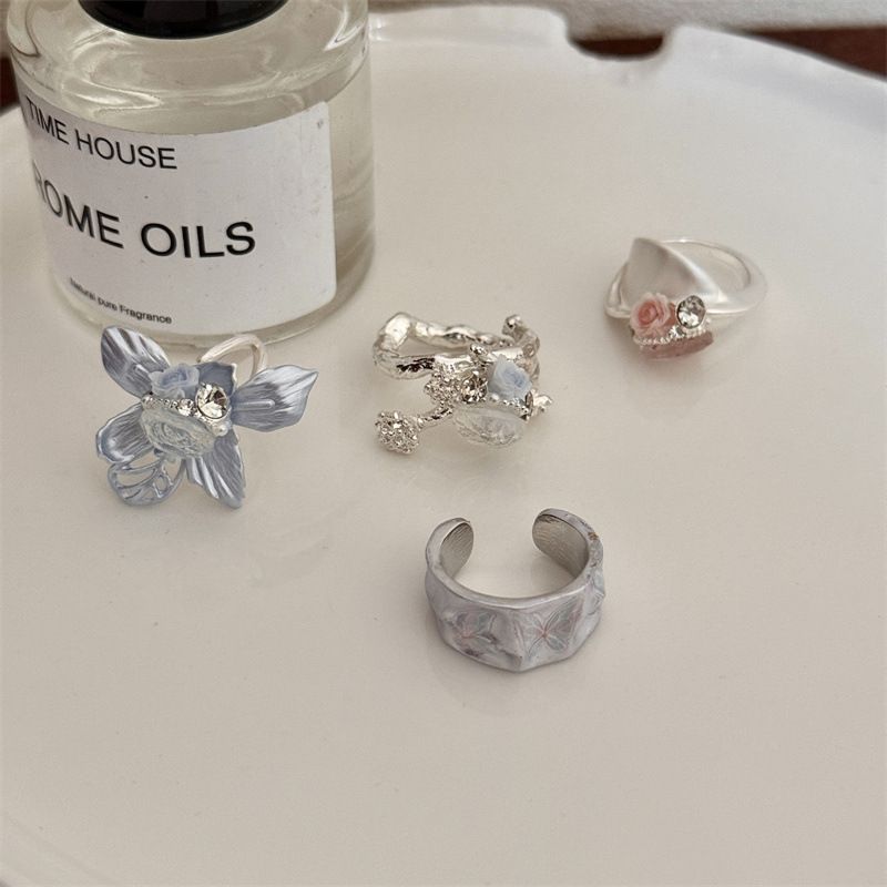 Vintage Camellia Handmade Enamel Wide Metal Ring C with Zirconia Accents - French Style Stackable Floral Band for Women - Image 2