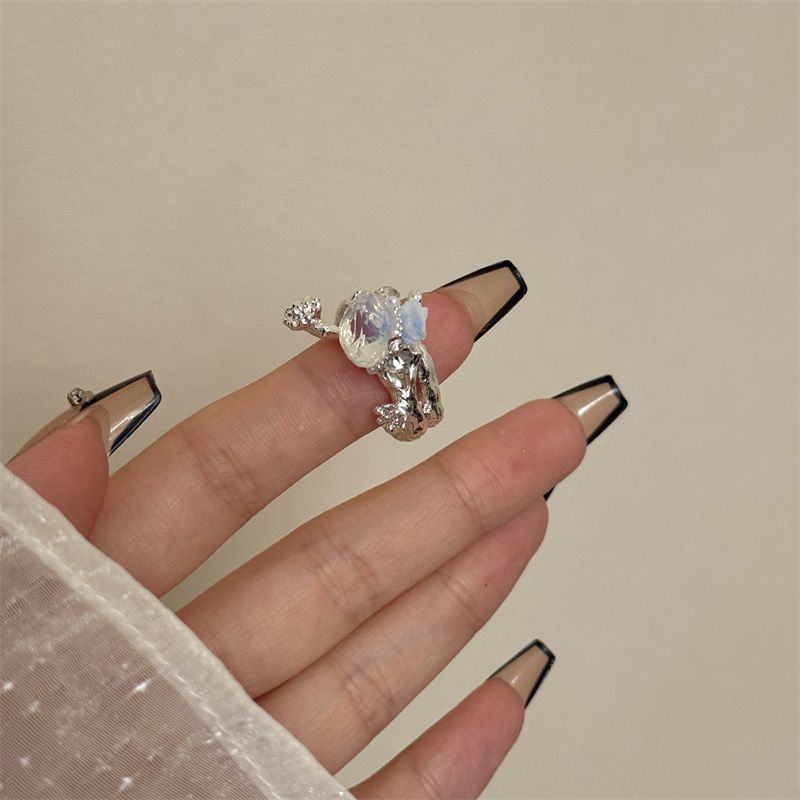 Vintage Camellia Handmade Enamel Wide Metal Ring A with Zirconia Accents - French Style Stackable Floral Band for Women - Image 1