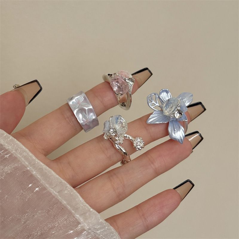 Vintage Camellia Handmade Enamel Wide Metal Ring A with Zirconia Accents - French Style Stackable Floral Band for Women - Image 3