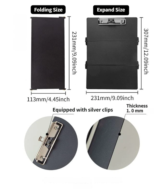 Black Waterproof Aluminum Tri-Fold Nursing Clipboard with Pen Slot - Lightweight Pocket-Sized A4 Document Holder & 180° Flat Writing Pad - Image 2