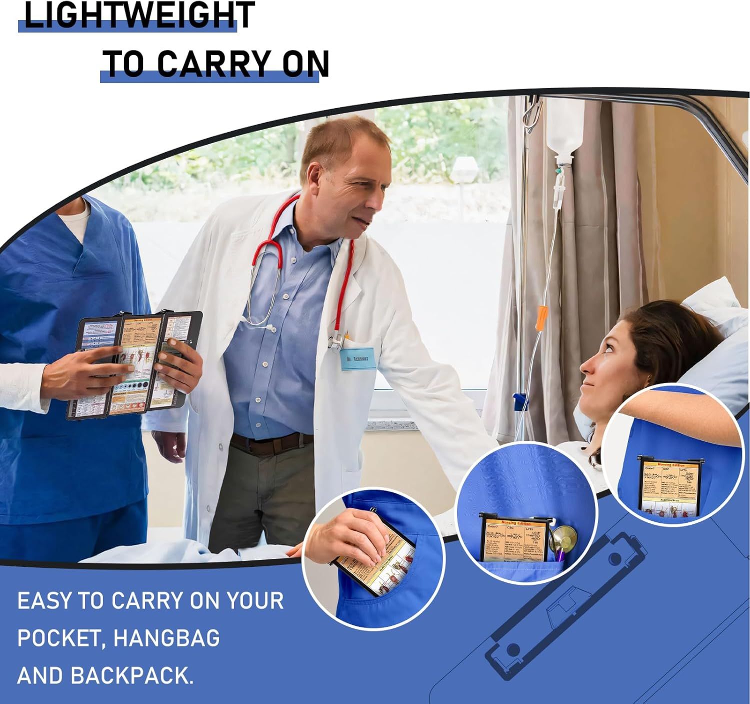 Black Waterproof Aluminum Tri-Fold Nursing Clipboard with Pen Slot - Lightweight Pocket-Sized A4 Document Holder & 180° Flat Writing Pad - Image 3