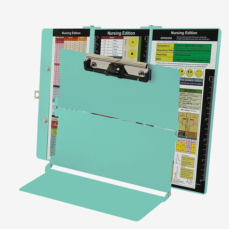 Green Waterproof Aluminum Tri-Fold Nursing Clipboard with Pen Slot - Lightweight Pocket-Sized A4 Document Holder & 180° Flat Writing Pad - Image 1