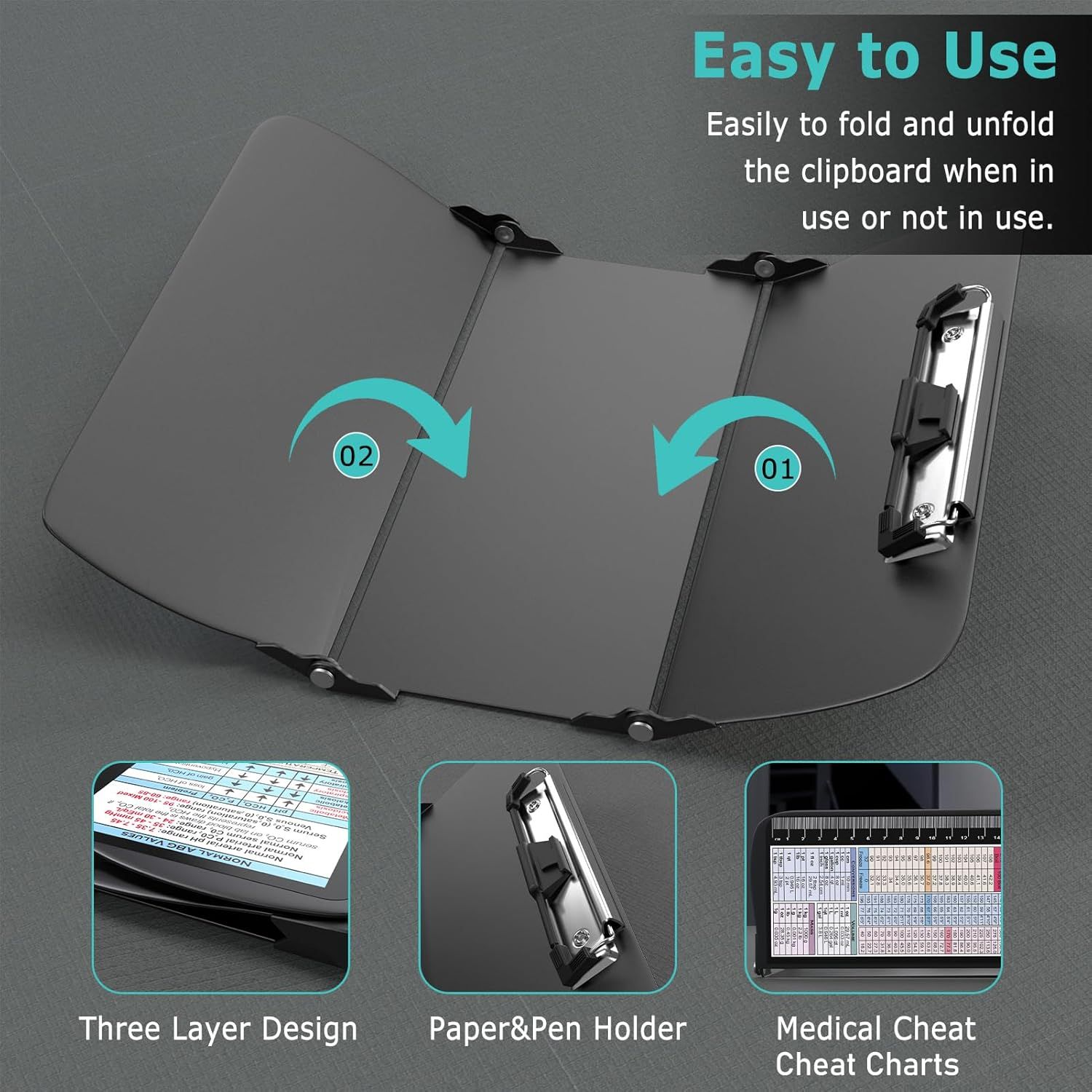 Blue Waterproof Aluminum Tri-Fold Nursing Clipboard with Pen Slot - Lightweight Pocket-Sized A4 Document Holder & 180° Flat Writing Pad - Image 5