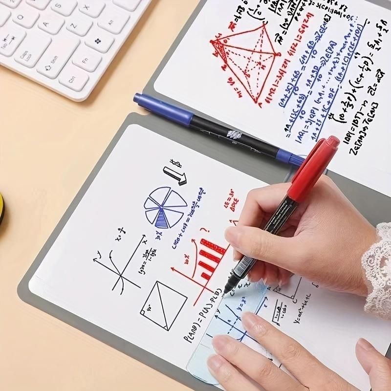 Green A4 PU Leather Whiteboard Notebook with 3-Color Pens, Eraser & Cloth - Reusable Eco-Friendly Desktop Memo Pad & Handheld Writing Tablet - Image 7