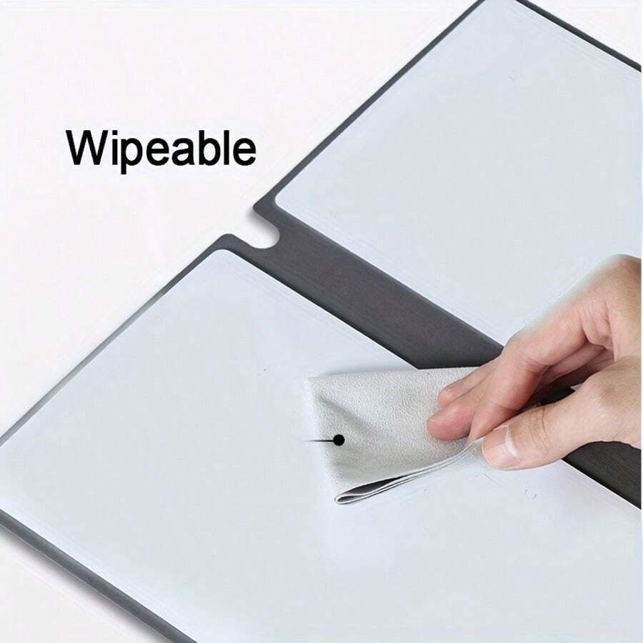 Dark Grey A4 PU Leather Whiteboard Notebook with 3-Color Pens, Eraser & Cloth - Reusable Eco-Friendly Desktop Memo Pad & Handheld Writing Tablet - Image 4