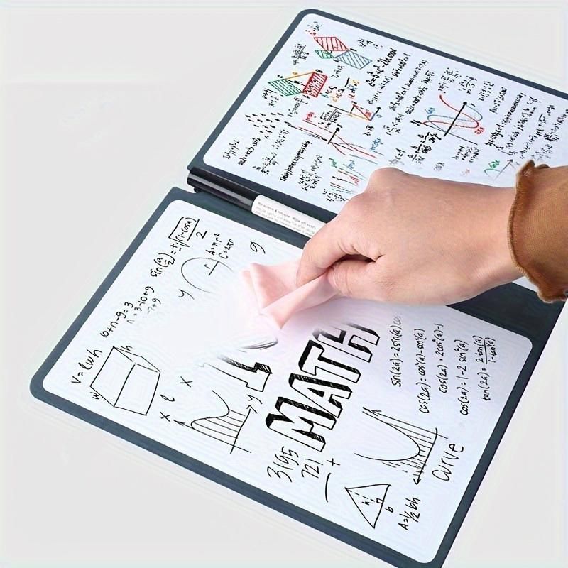 Dark Grey A4 PU Leather Whiteboard Notebook with 3-Color Pens, Eraser & Cloth - Reusable Eco-Friendly Desktop Memo Pad & Handheld Writing Tablet - Image 6