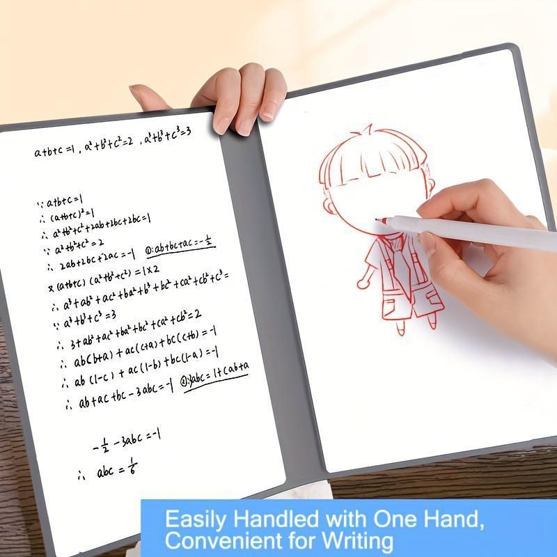 Dark Blue A4 PU Leather Whiteboard Notebook with 3-Color Pens, Eraser & Cloth - Reusable Eco-Friendly Desktop Memo Pad & Handheld Writing Tablet - Image 5