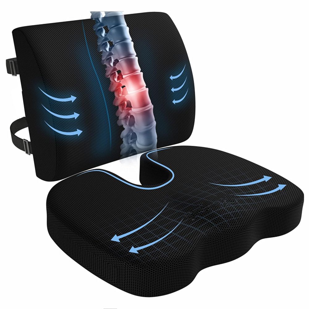 Ergonomic Memory Foam Seat Cushion & Lumbar Support Set - Breathable Mesh Orthopedic Relief Combo for Office & Car - Image 1
