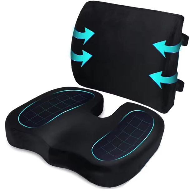 Ergonomic Memory Foam Seat Cushion & Lumbar Support Set - Soft Crystal Velvet Orthopedic Relief Combo for Office & Car - Image 1