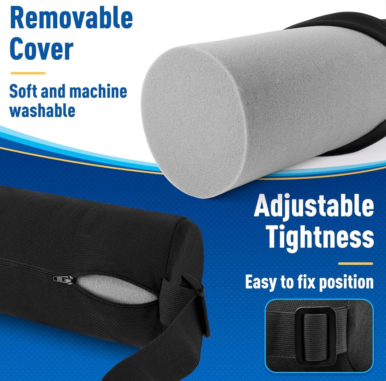 Black Portable McKenzie Method Ergonomic Lumbar Support Roll - Adjustable Memory Foam Cylinder Pillow with Breathable Cover - Image 3