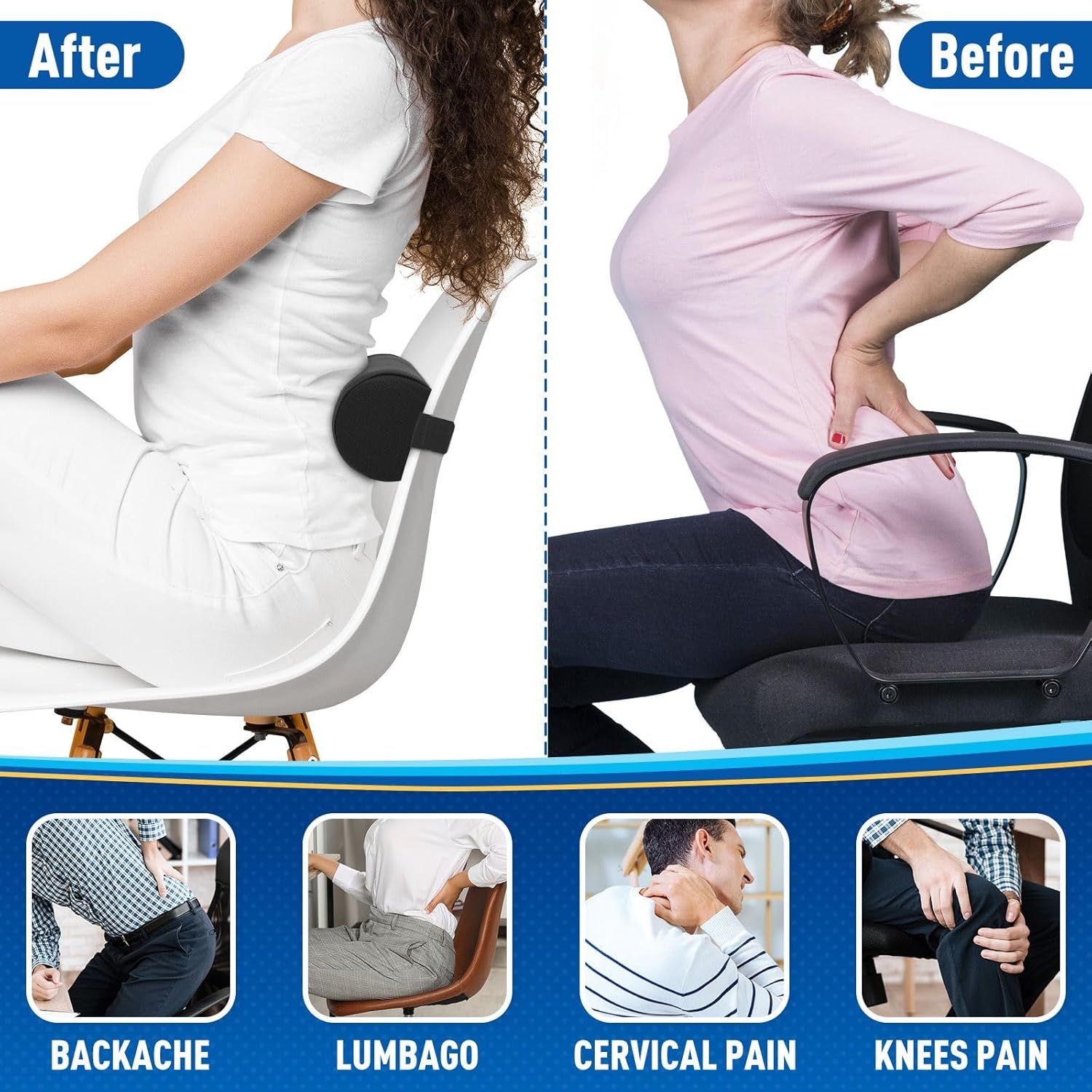 Grey Portable McKenzie Method Ergonomic Lumbar Support Roll - Adjustable Memory Foam Cylinder Pillow with Breathable Cover - Image 4