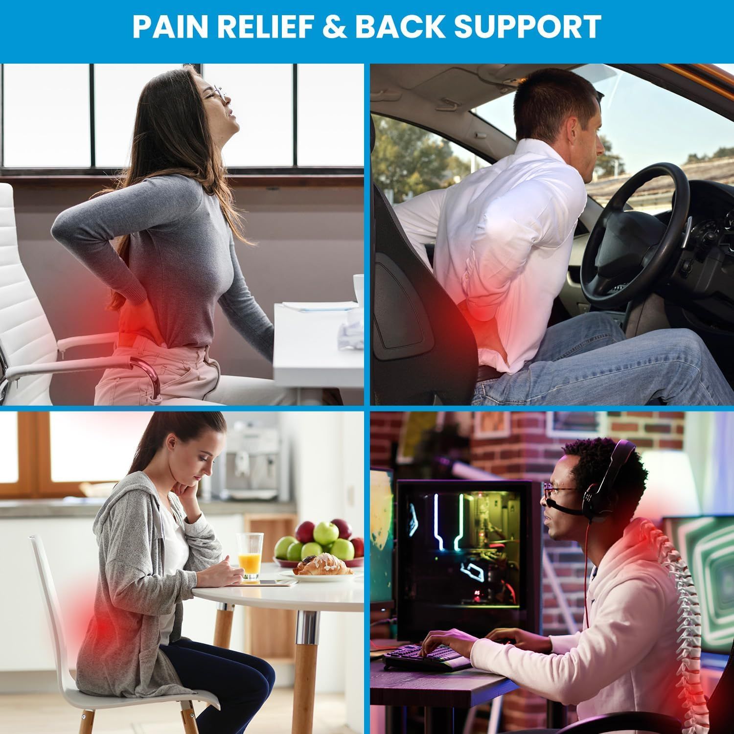 Black Large Ergonomic Memory Foam Lumbar Support Pillow & S Curve High-Back Cusion with Buckle Strap & Breathable Mesh Cover - Image 4