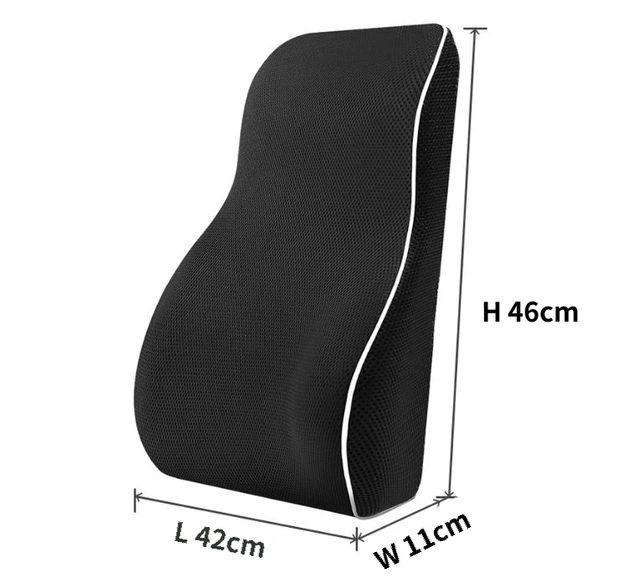 Black Large Ergonomic Memory Foam Lumbar Support Pillow & S Curve High-Back Cusion with Buckle Strap & Breathable Mesh Cover - Image 6