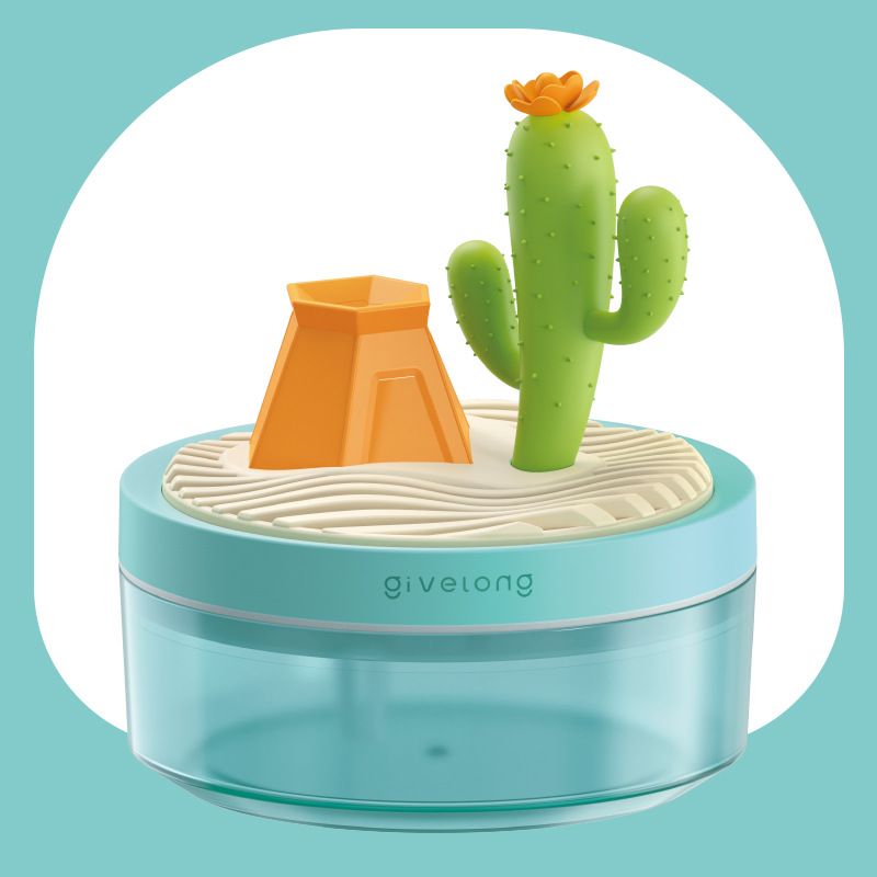 Cactus Green USB Portable Bionic Landscape Humidifier and Creative Potted Plant Air Diffuser - 7-Color Night Light & 2-Mode Mist Timer - Image 1