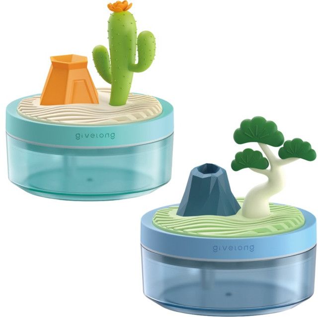Cactus & Pine Tree USB Portable Bionic Landscape Humidifier and Creative Potted Plant Air Diffuser - 7-Color Night Light & 2-Mode Mist Timer - Image 1