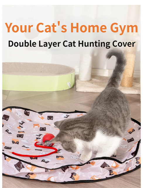 Interactive Hunting Hidden Prey Cat Toy Set - Red Plush Automatic Moving Ball & 72CM Large Crinkle Hunting Cover - Smart Obstacle Avoidance, USB Rechargeable - Image 2